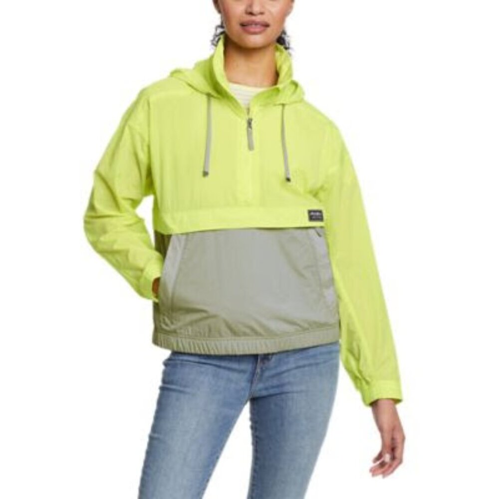Eddie Bauer Windpac Womens Packable Hidden Hood Anorak Windbreaker Jacket